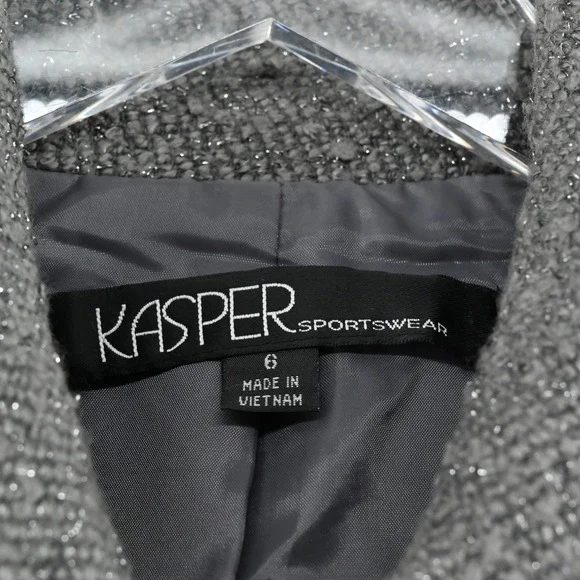 Vtg Kasper Womens Tweed Blazer Size 6‎ Gray Wool Metallic Career Business Jacket - Picture 7 of 13